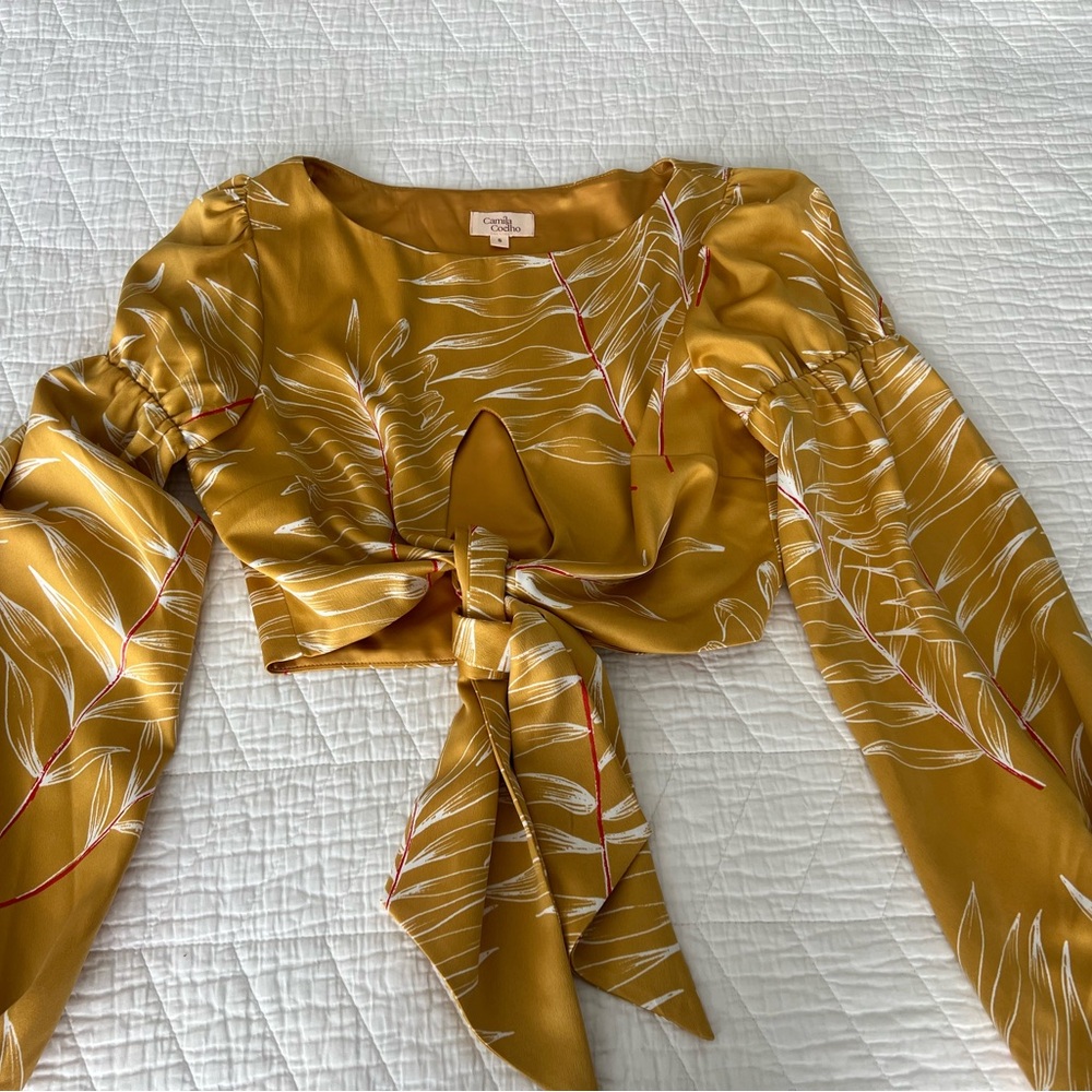 Camila Coelho Mustard Leaf Print Blouse